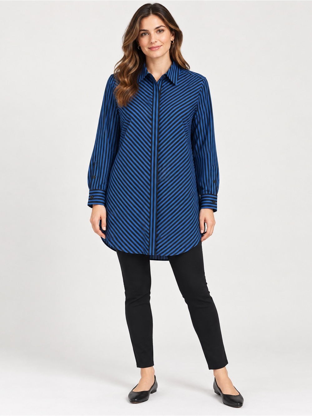 Chico's Navy and Black Striped Longline Tunic